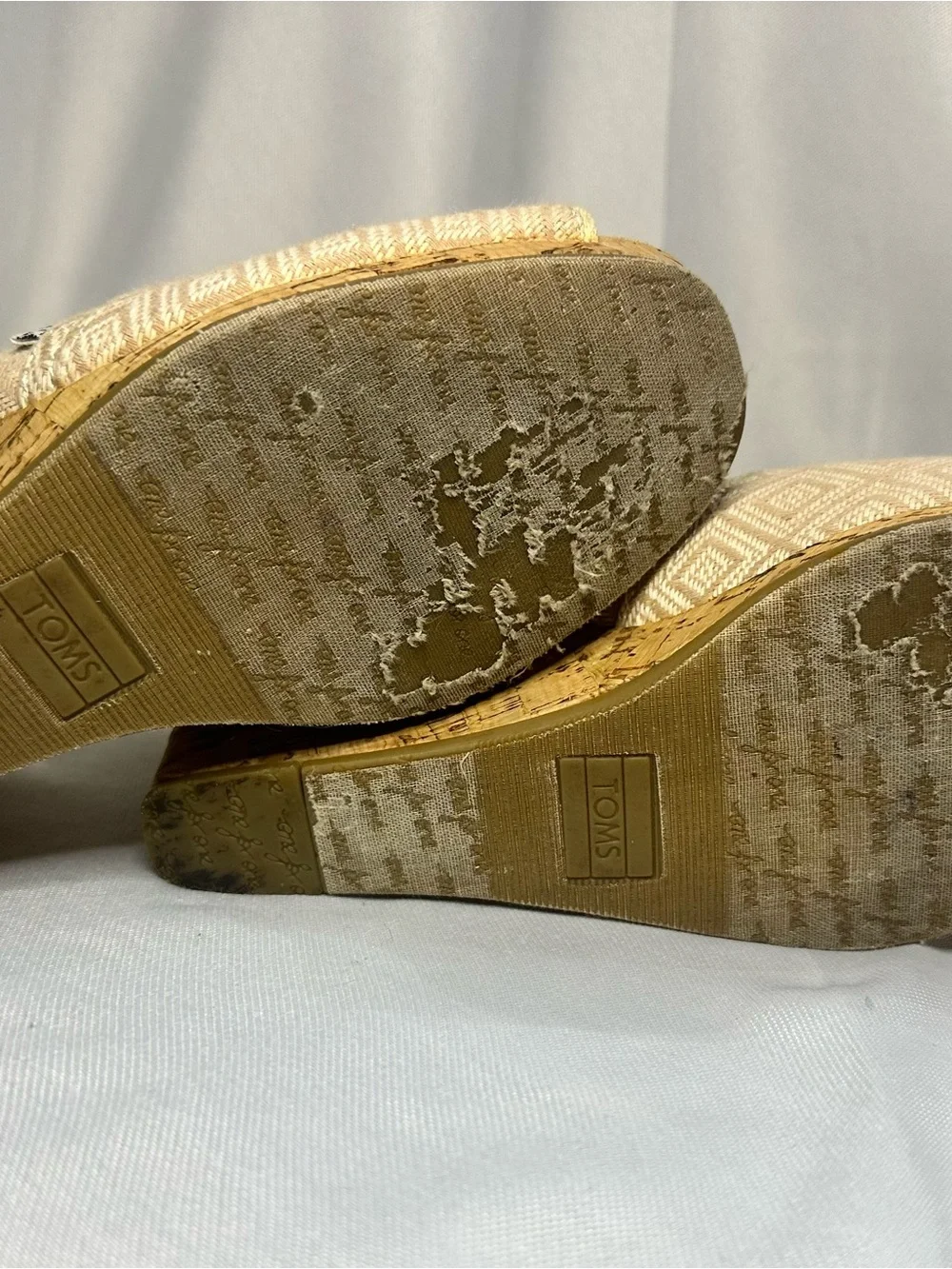 TOMS Neutral Beige Geometric Peep-Toe Wedge Espadrille